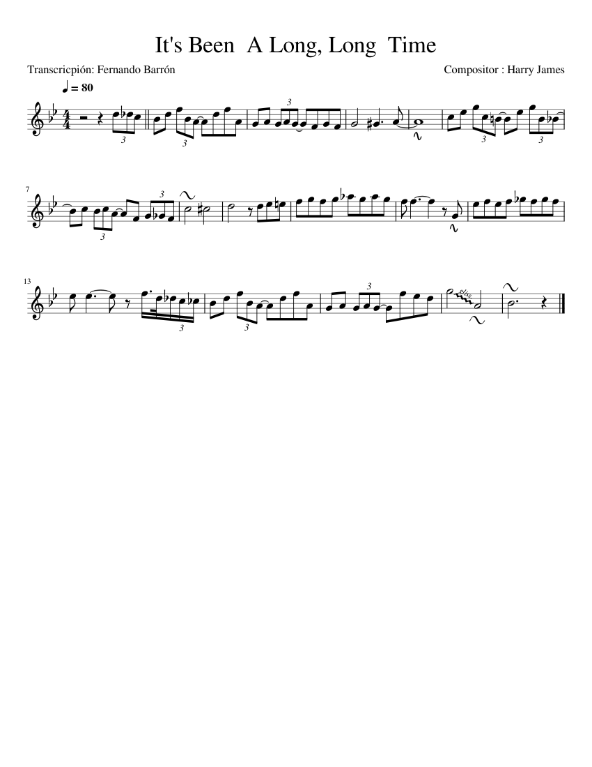 Its Been A Long Long Time Sheet Music For Trumpet In B Flat Solo