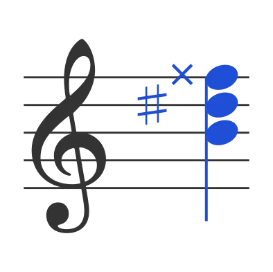Baug chord in staff notation — B, D♯, F♯♯