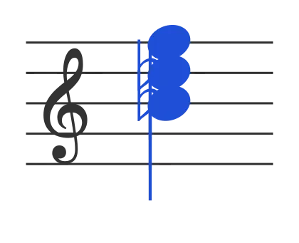 Bbm chord in staff notation — B♭, D♭, F