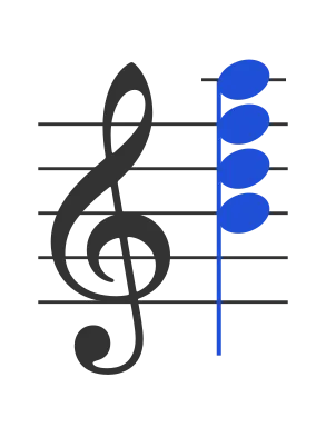 Bm7b5 chord in staff notation — B, D, F, A