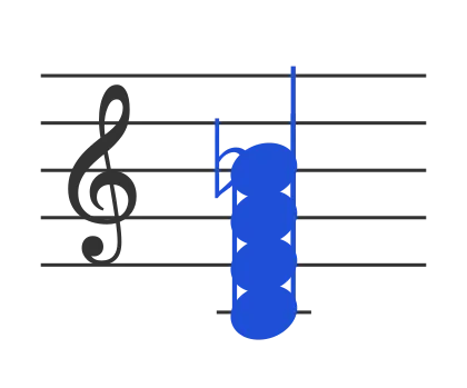 C7 chord in staff notation — C, E, G, B♭