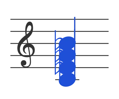 Cm7b5 chord in staff notation — C, E♭, G♭, B♭