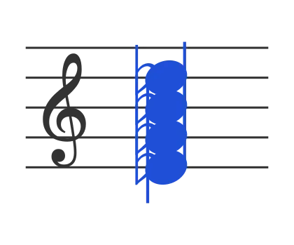 Ebm7 chord in staff notation — E♭, G♭, B♭, D♭