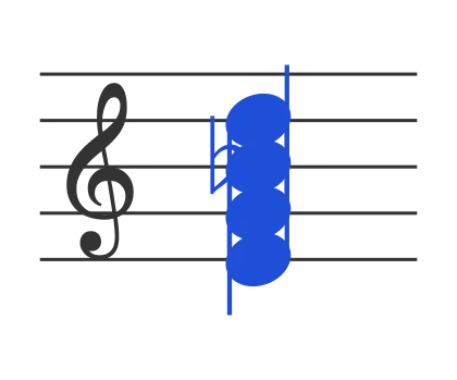 Em7b5 chord in staff notation — E, G, B♭, D