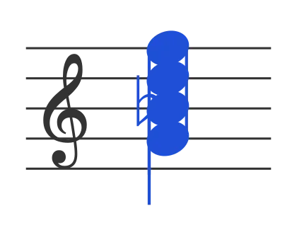 Gm7 chord in staff notation — G, B♭, D, F