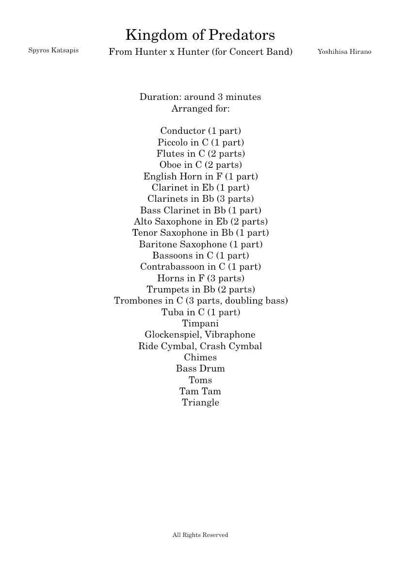 Kingdom of Predators Sheet Music for Trombone, Tuba, Flute, Oboe