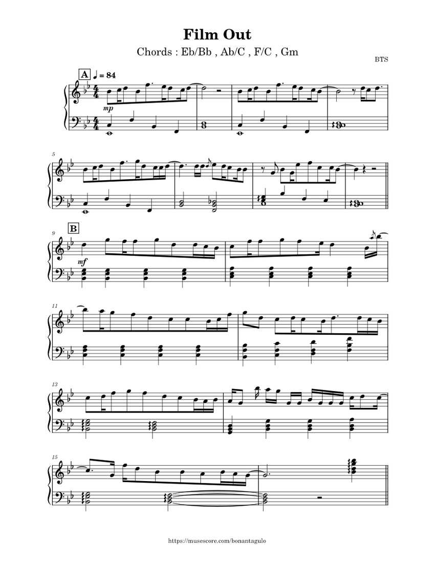 Film Out - BTS - Piano Solo Sheet music for Piano (Solo) | Musescore.com