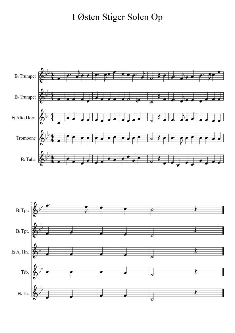 I Østen Stiger Solen Op Sheet music for Trombone, Tuba, Trumpet other  (Mixed Quartet) | Download and print in PDF or MIDI free sheet music |  Musescore.com
