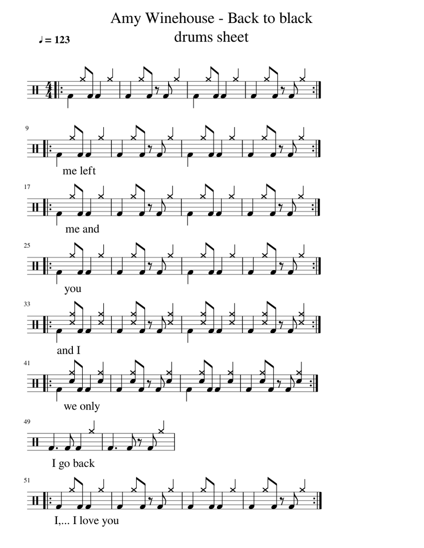 Amy Winehouse Back to black drums sheet Sheet music for Drum group (Solo)