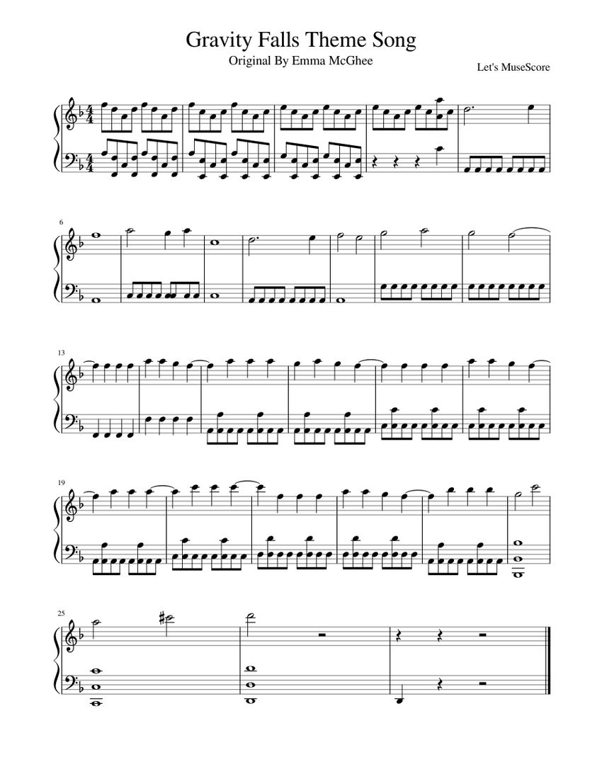 Gravity Falls Theme Song Sheet music for Piano (Solo) | Musescore.com