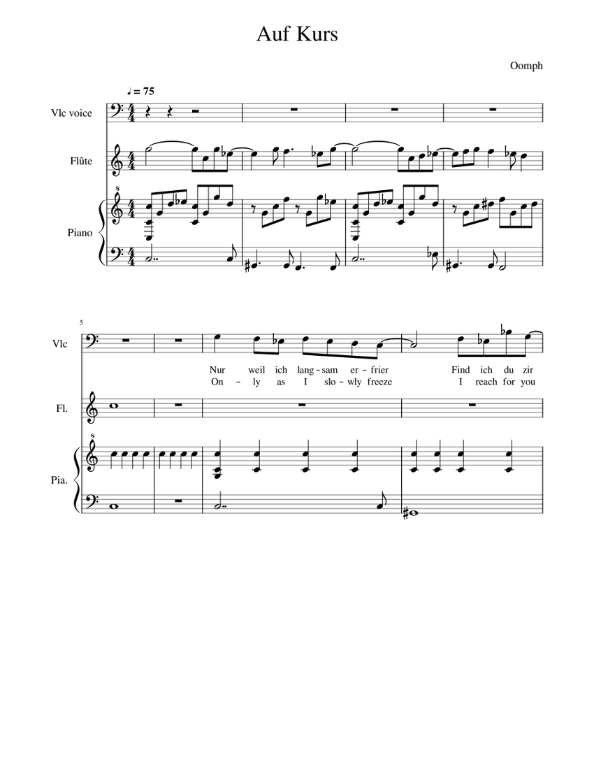 Auf Kurs Sheet music for Piano, Flute, Cello (Mixed Trio) | Musescore.com