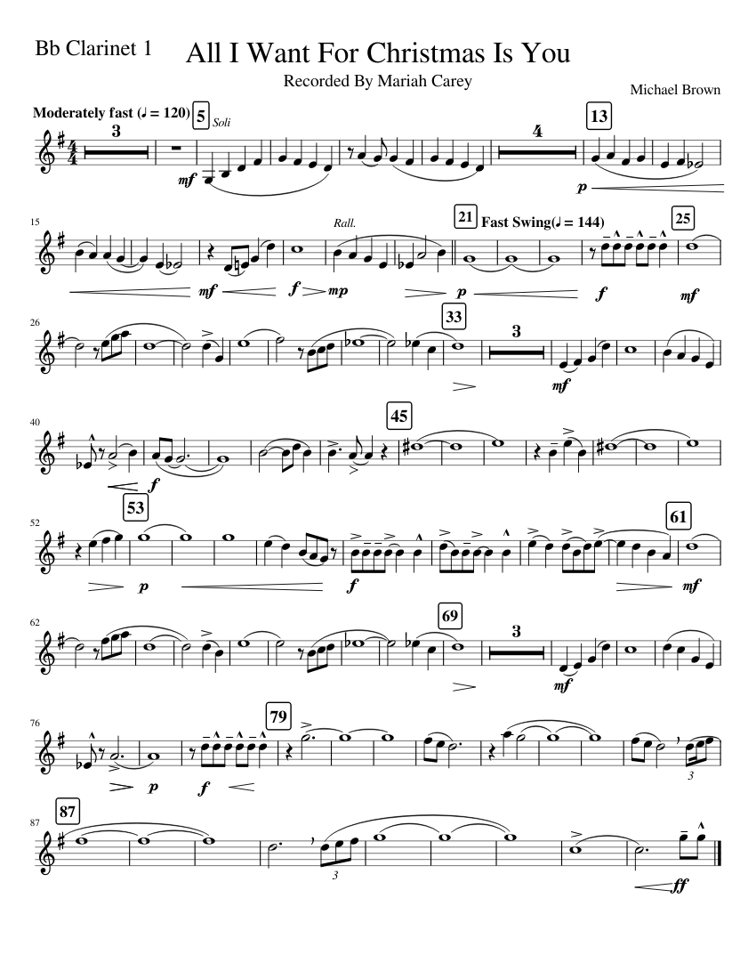 All I Want For Christmas Is You Sheet music for Clarinet in b-flat (Solo) |  Musescore.com