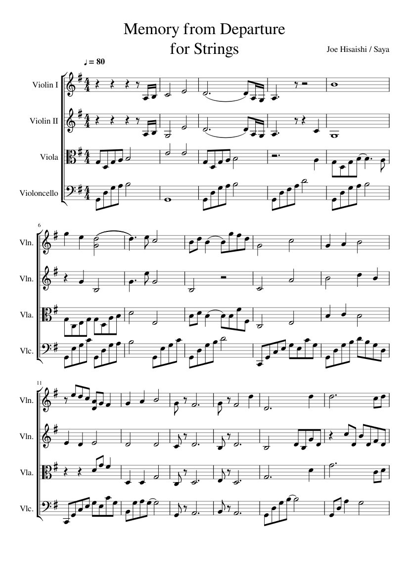 Memory from Departure for Strings Sheet Music for Viola (Solo