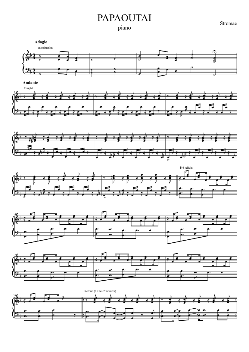 PAPAOUTAI 2 Sheet music for Piano (Solo) | Musescore.com