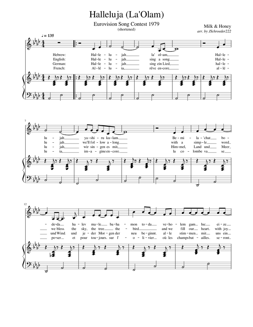 Hallelujah La Olam Esc 1979 Sheet Music For Piano Vocals Solo Musescore Com We are converting midis online since 2008! hallelujah la olam esc 1979 sheet