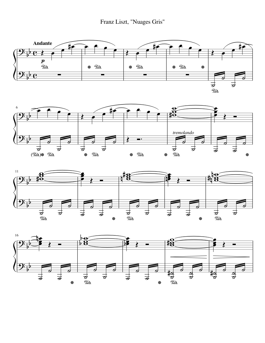 Nuages Gris Extra Pedal Sheet Music For Piano Solo Musescore Com