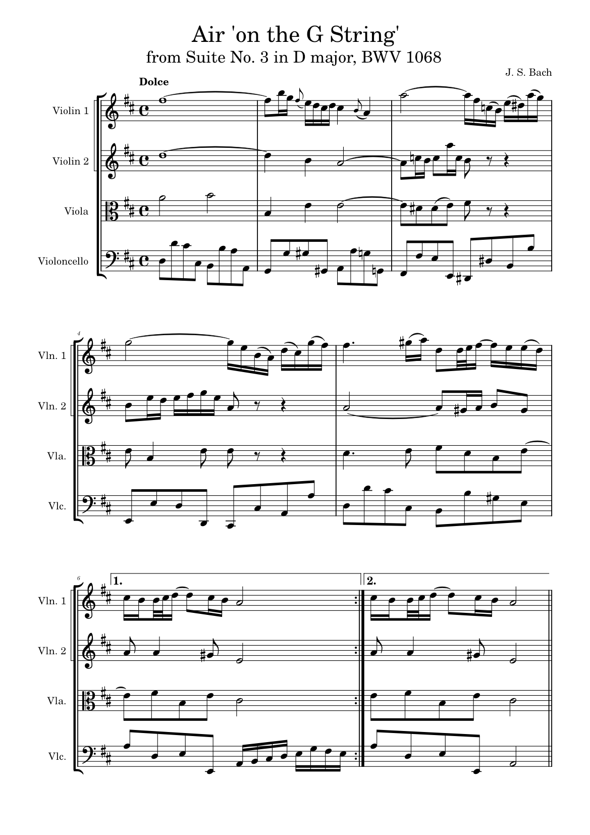 Air 'on the G string', Orchestral Suite No. 3 in D major, BWV 1068 – Johann  Sebastian Bach Sheet music for Strings group (String Quartet) |  Musescore.com