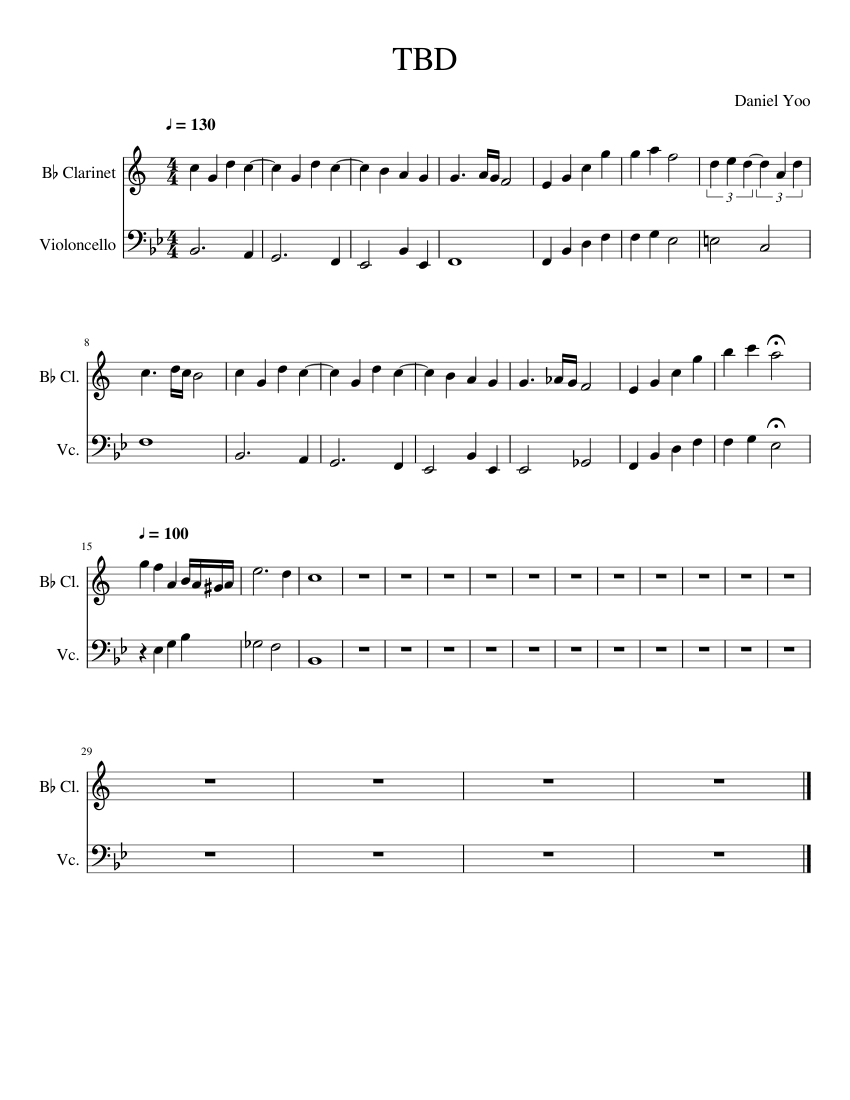 TBD Sheet music for Clarinet in b-flat, Cello (Mixed Duet) | Musescore.com