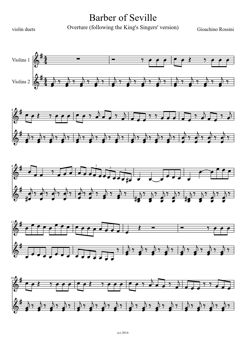 セビリアの理髪師 楽譜 弦楽器グループ (弦楽二重奏) | MuseScore.com セビリアの理髪師 楽譜 弦楽器グループ (弦楽二重奏) | MuseScore.com