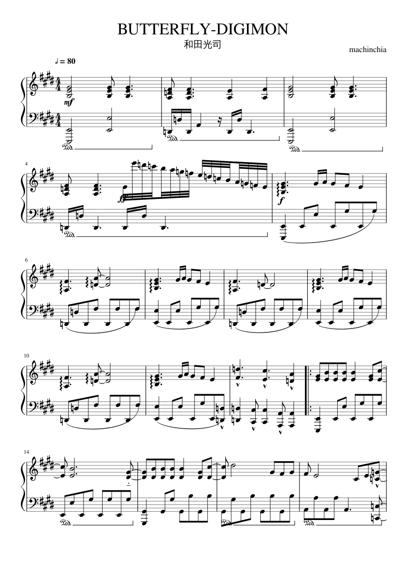 Butterfly(Digimon)-和田光司 Sheet Music For Piano (Solo) | Musescore.Com