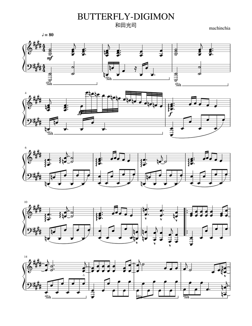 BUTTERFLY(DIGIMON)-和田光司 Sheet music for Piano (Solo) | Musescore.com