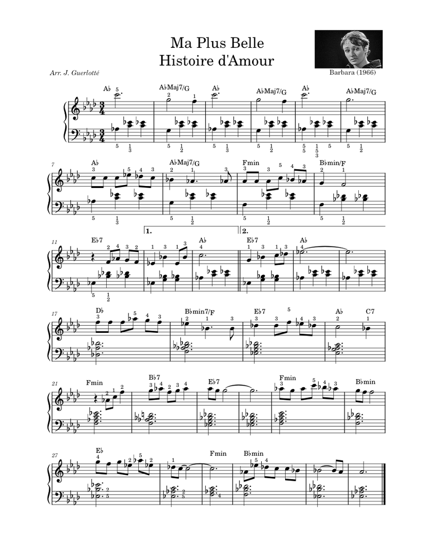 Ma plus belle histoire d'amour – Barbara Sheet music for Piano (Solo) |  Musescore.com