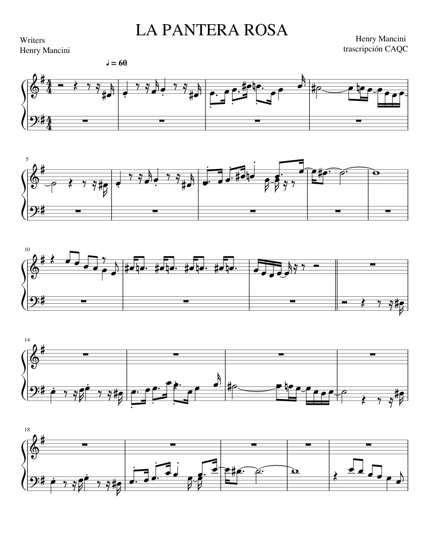 LA PANTERA ROSA Sheet music for Piano (Solo) | Musescore.com
