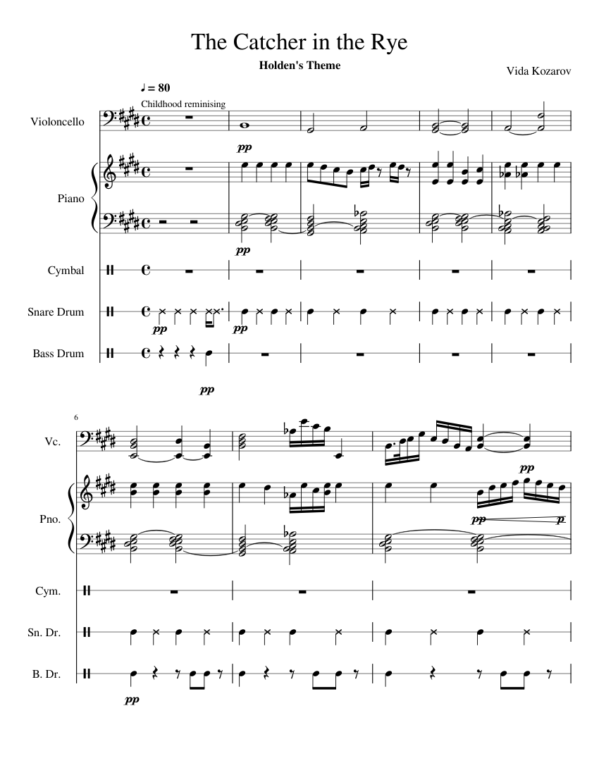 The Catcher in the Rye Sheet music for Piano, Snare drum, Crash, Cello &  more instruments (Mixed Quintet) | Musescore.com