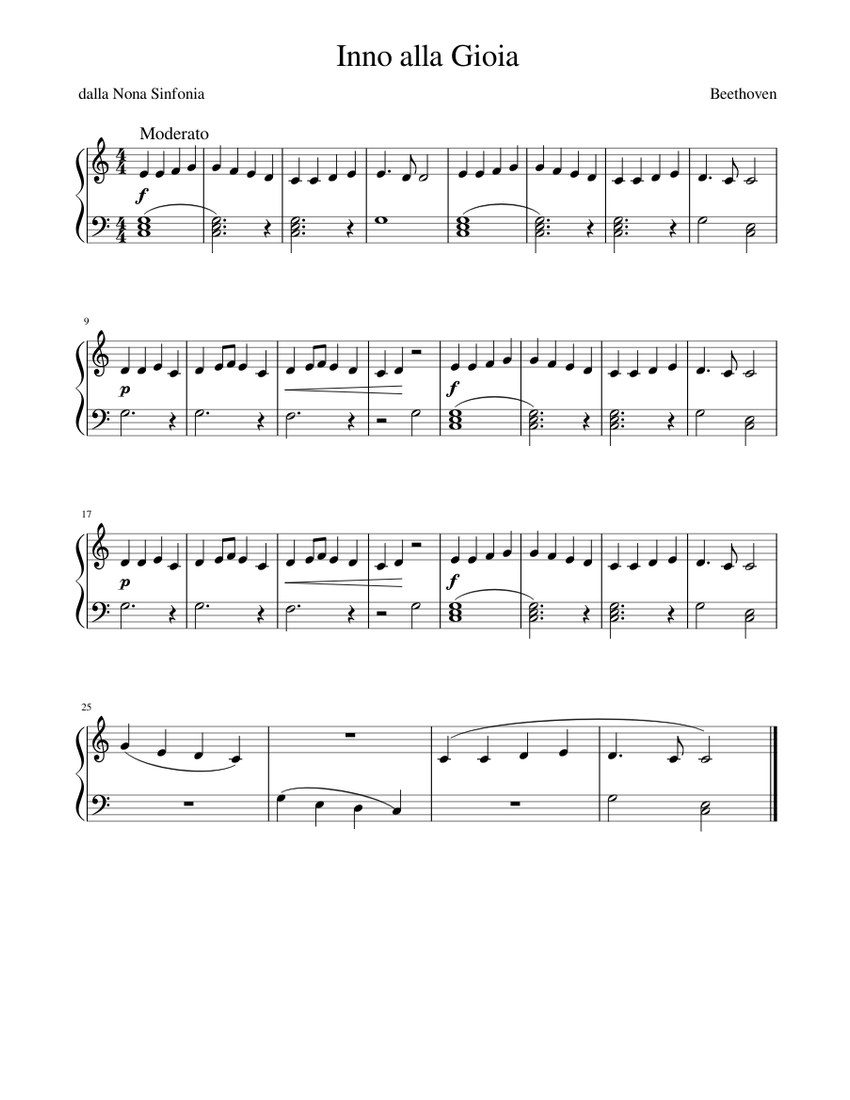 Inno Alla Gioia Sheet Music For Piano Solo Musescore Com