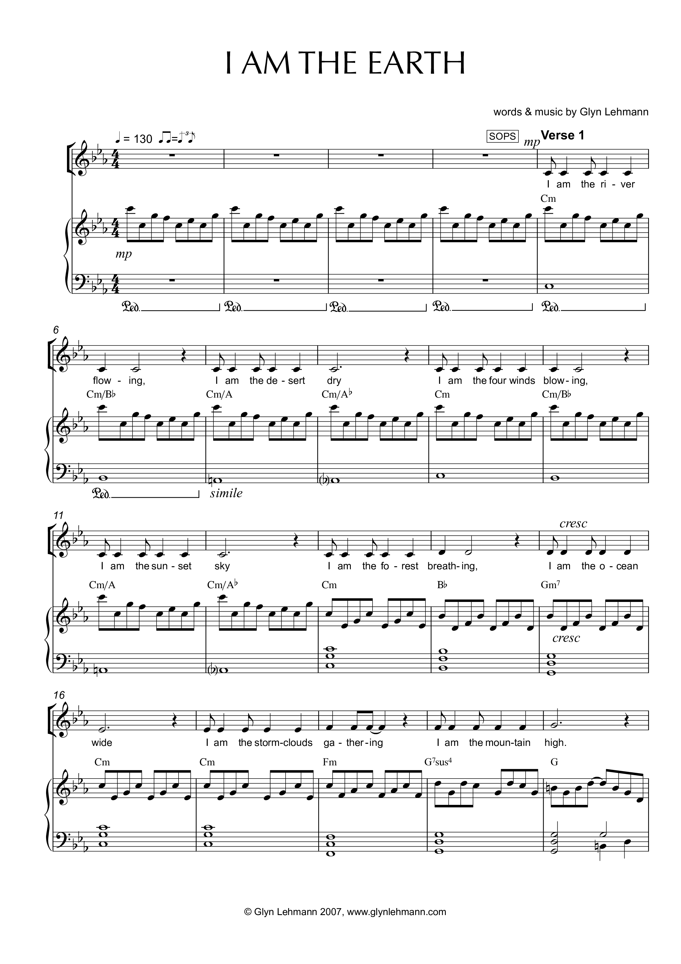 Play Official version of I Am The Earth Sheet Music by Glyn Lehmann for ...