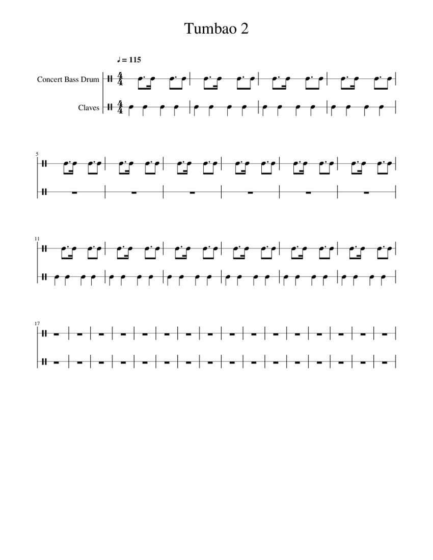 Tumbao bass drum Sheet music for Bass drum, Claves (Percussion Duet ...