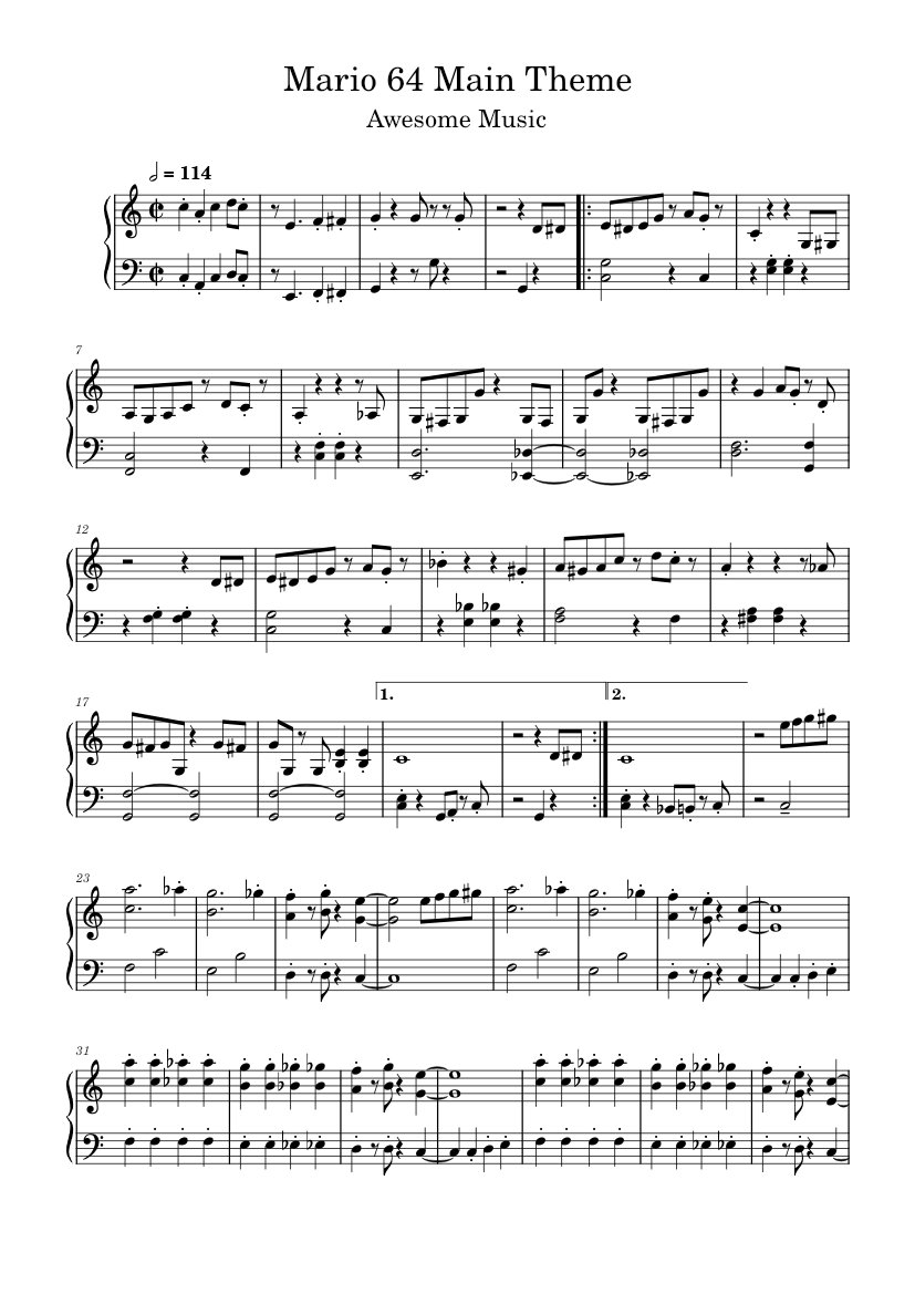 スーパーマリオ64 メインテーマ 楽譜 ピアノ (ソロ) easy | MuseScore.com
