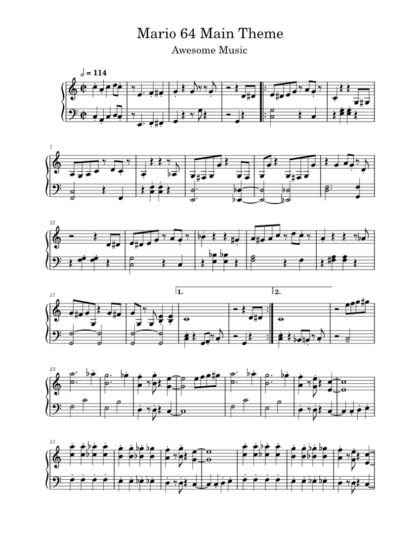 Super Mario 64 Main Theme – Koji Kondo Mario 64 Main Theme Sheet music ...