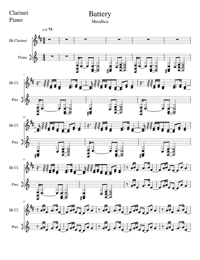 Battery Sheet music for Piano, Clarinet in b-flat (Solo) | Musescore.com