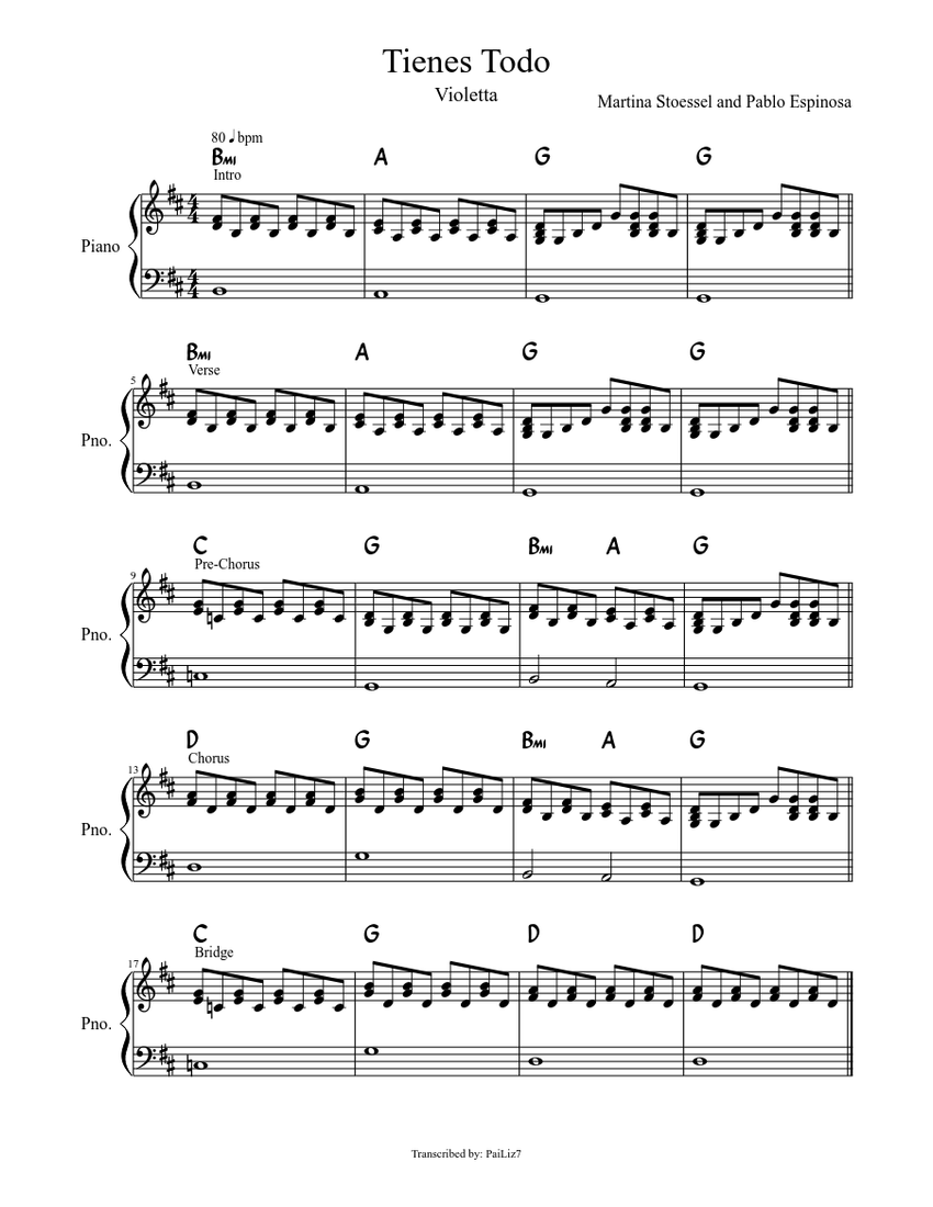 Tienes Todo' from Violetta ('Give It All') Sheet music for Piano (Solo) |  Musescore.com