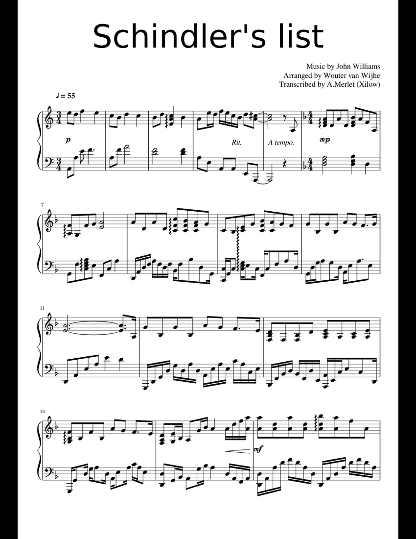 Schindler's List Sheet Music For Piano (Solo) | Musescore.com