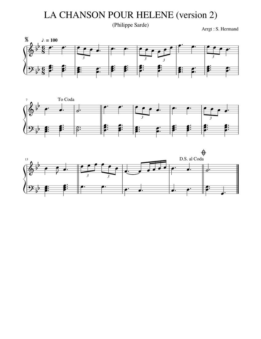 La Chanson Pour Helene Version 2 De Philippe Sarde Sheet Music For Piano Solo Musescore Com Chanson du film français les choses de la vie de claude sautet (1970). philippe sarde sheet music