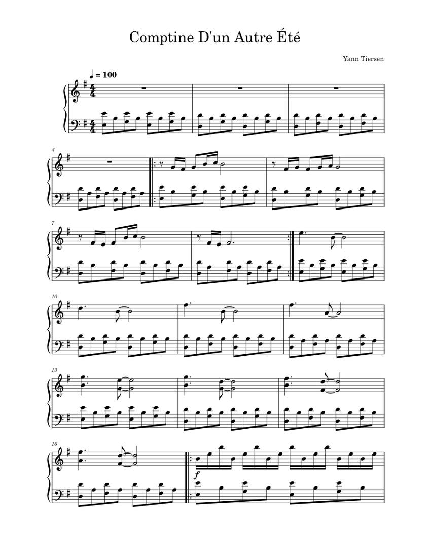 Comptine D'un Autre Été - Yann Tiersen Sheet music for Piano (Solo) |  Musescore.com