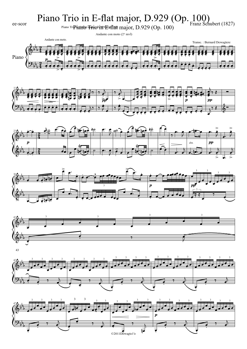 Piano Trio in E-ﬂat major, D.929 (Op. 100) Sheet music for Piano (Solo) |  Musescore.com