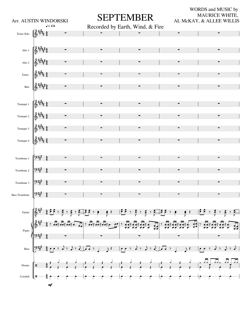 September Sheet Music for Piano, Trombone, Trombone bass, Saxophone ...