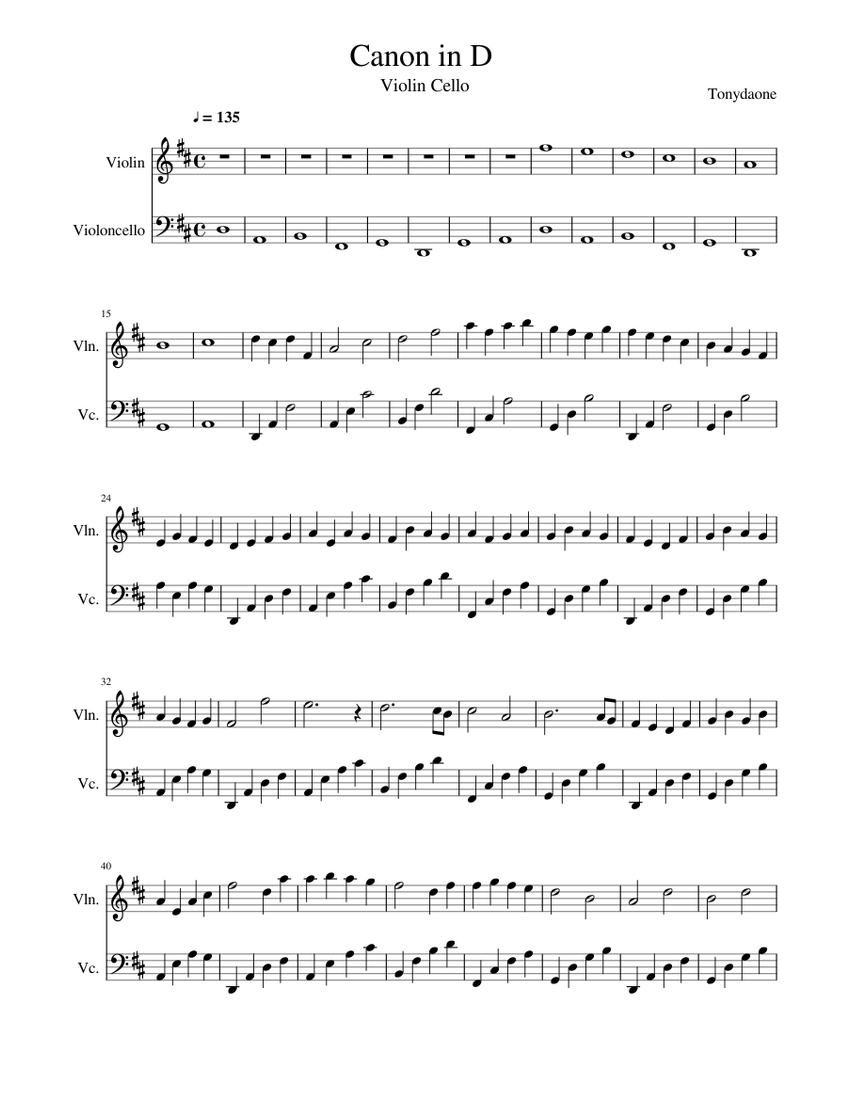 Canon in D Violin Cello Sheet music for Violin, Cello (String Duet