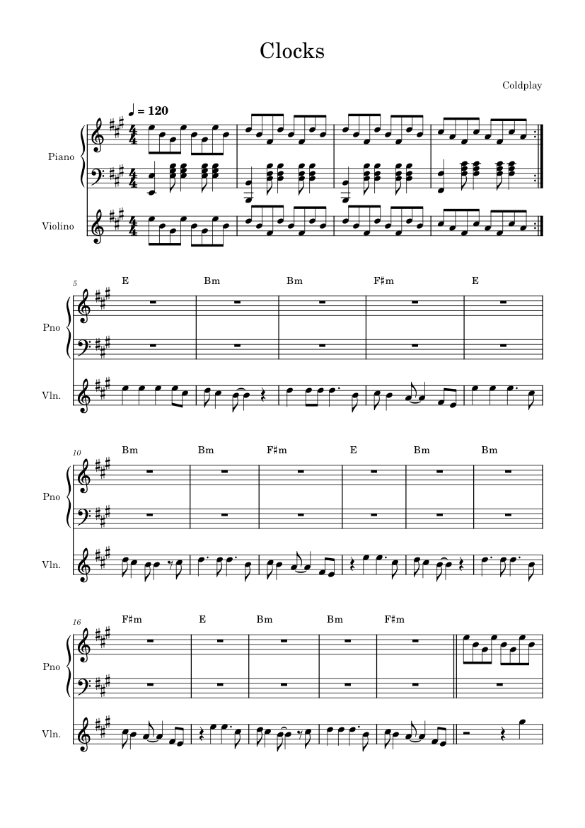 Clocks – Coldplay Clocks Sheet Music for Piano, Violin (Piano Duo ...