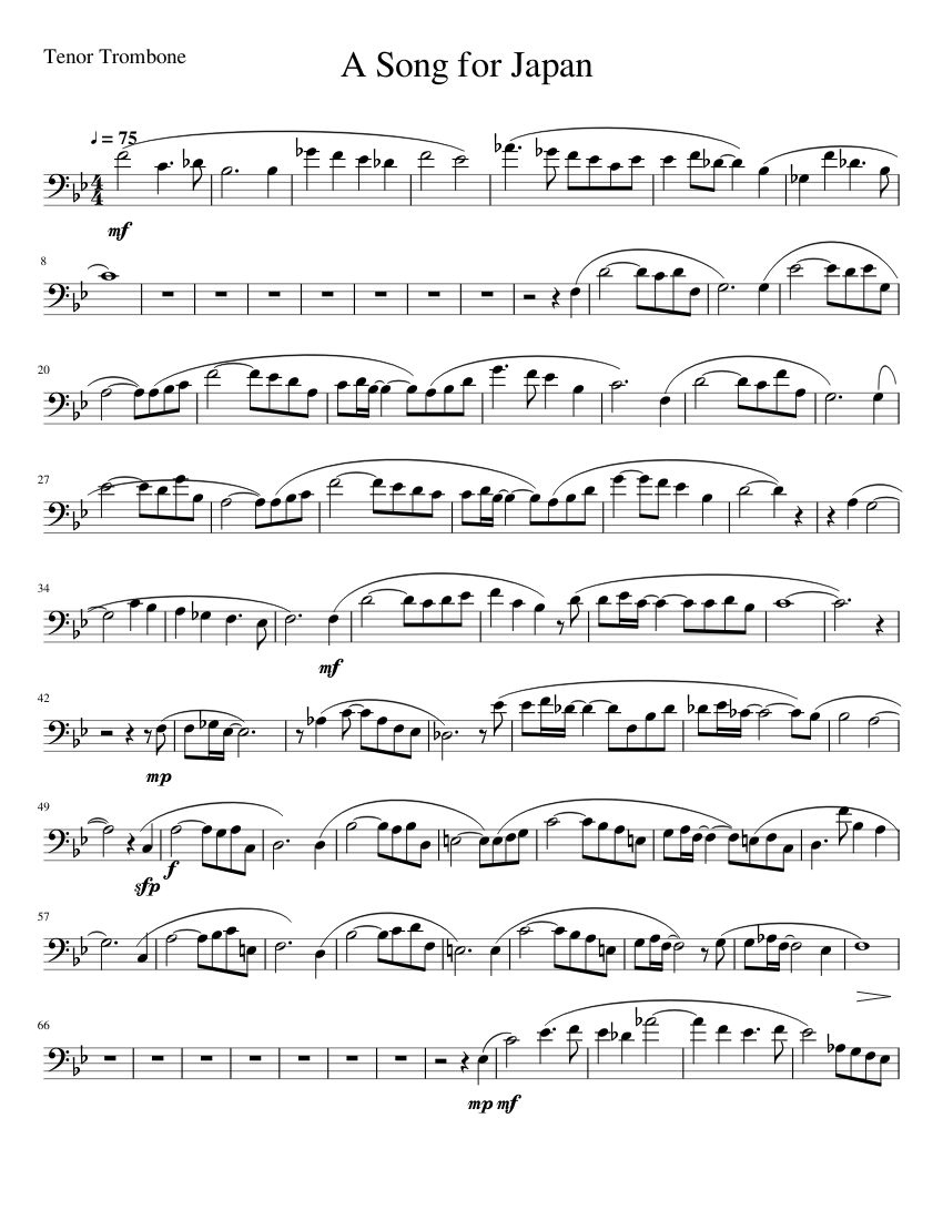 A Song for Japan Sheet music for Trombone tenor (Solo) | Musescore.com