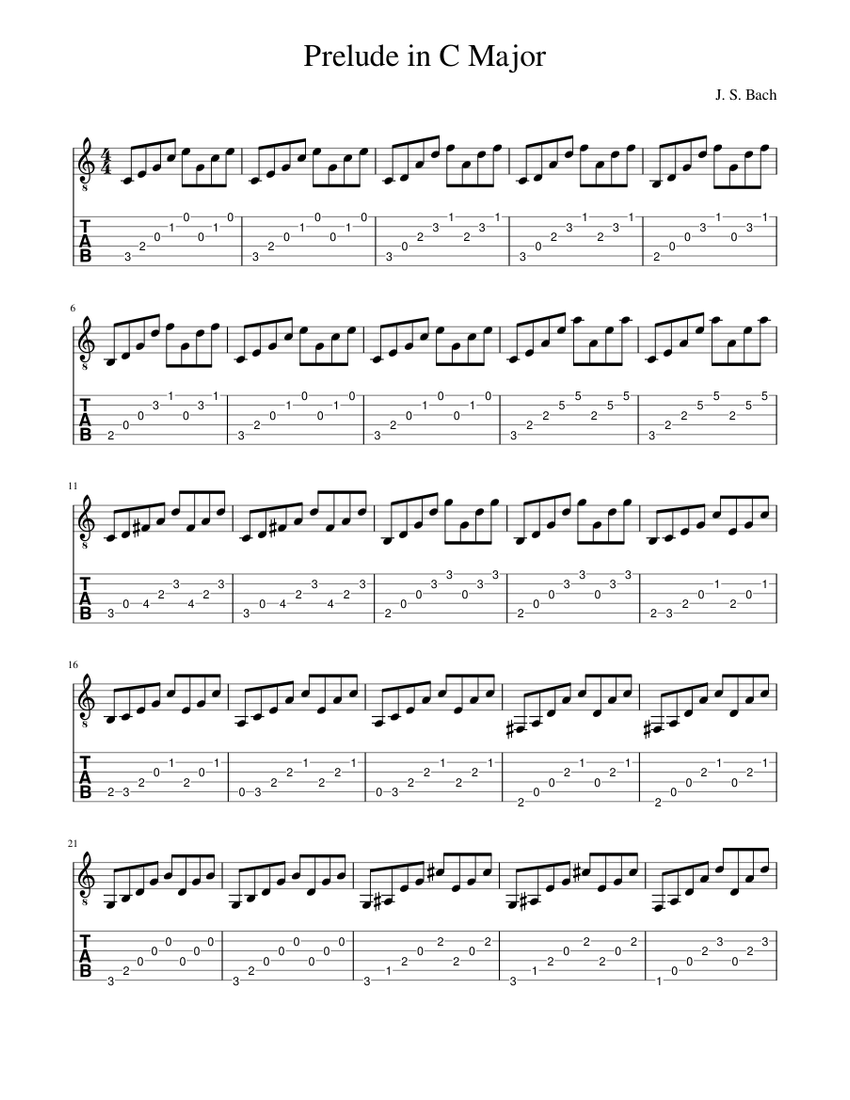 Prelude in C Major-Bach guitar+TAB Sheet music for Guitar (Solo) |  Musescore.com