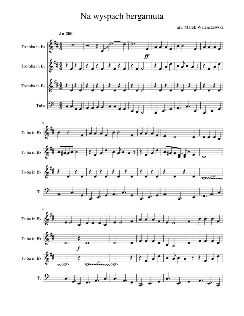 Na Wyspach Bergamutach Sheet Music For Trumpet In B Flat Tuba Mixed Quartet Musescore Com