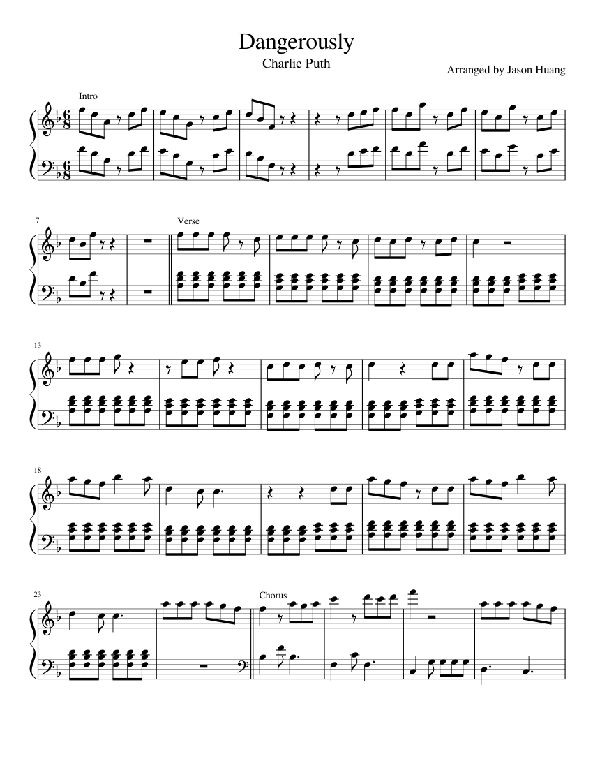 Dangerously - Charlie Puth Sheet music for Piano (Solo) Easy