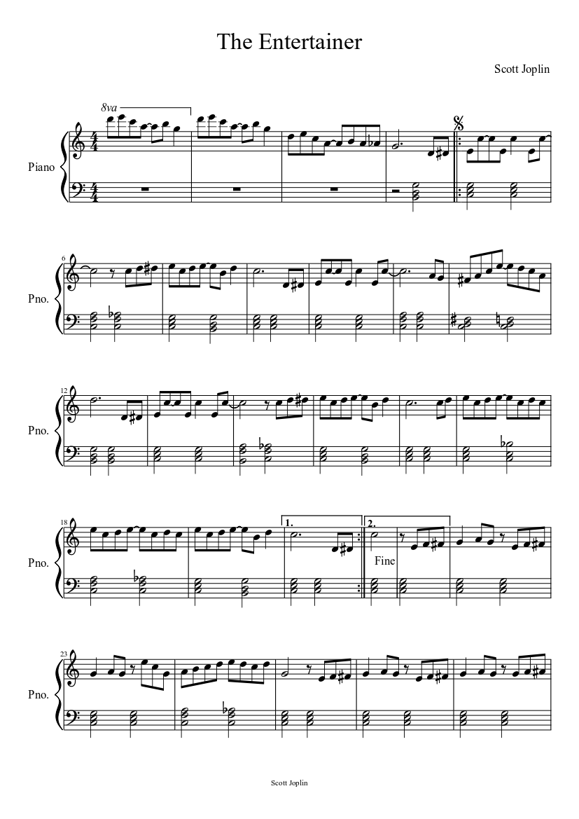 Scott Joplin - The Entertainer Sheet Music for Piano (Solo) easy ...