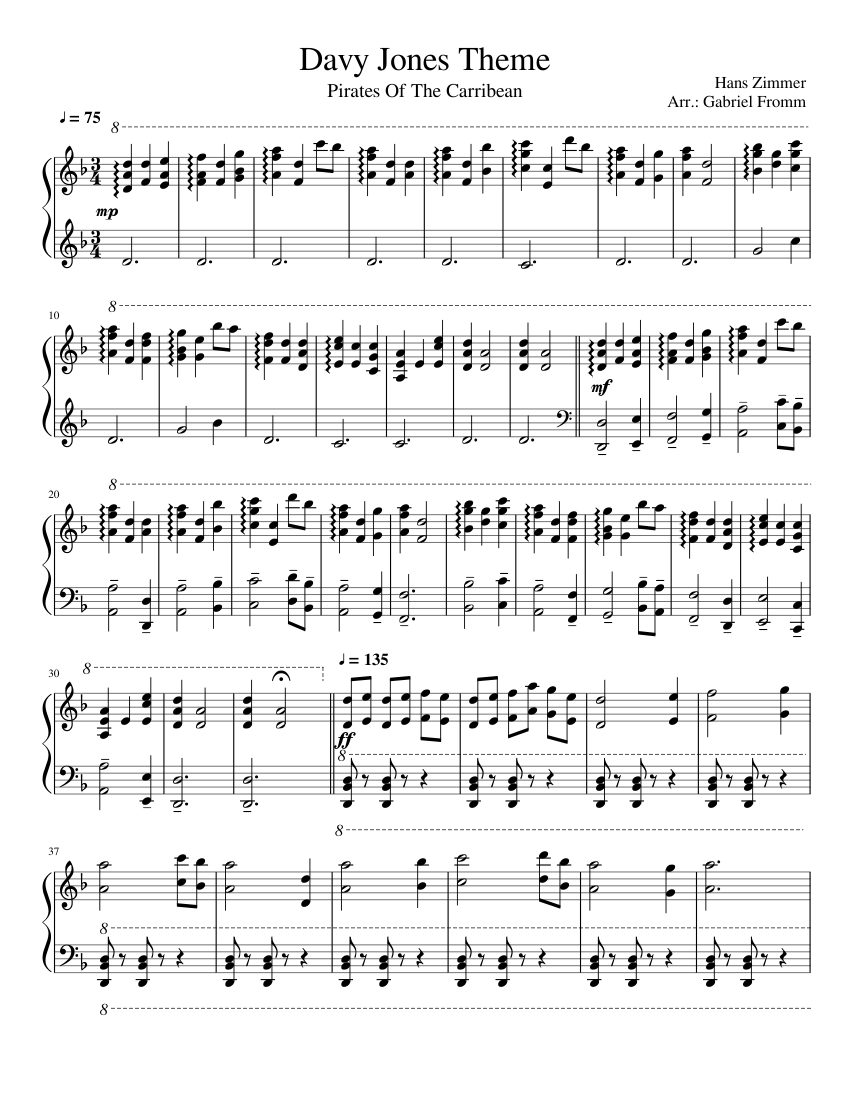 Davy Jones Theme Piano Solo Sheet music for Piano (Solo) Easy |  Musescore.com