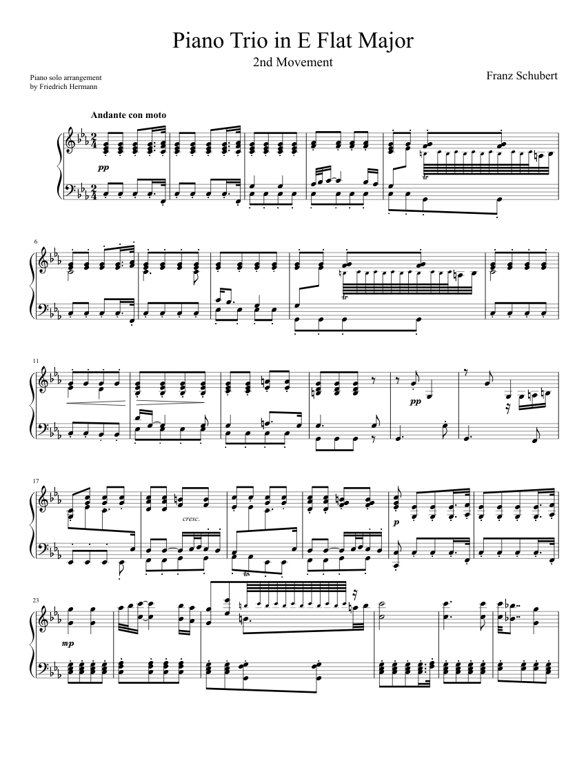 Schubert Piano Trio in E Flat Major 2nd Movement (Piano solo) Sheet music  for Piano (Solo) | Musescore.com