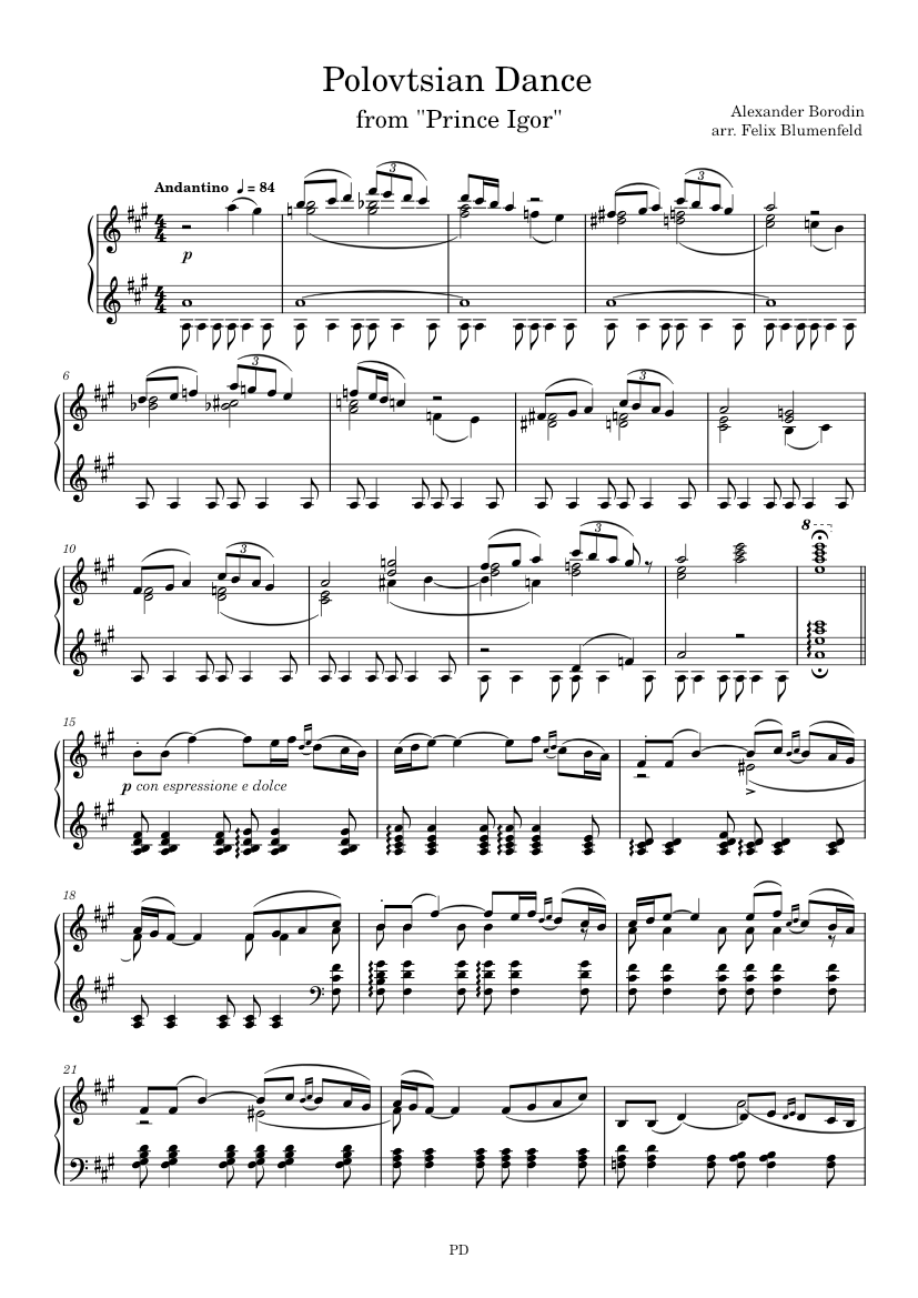 Borodin/Blumenfeld - Polovtsian Dance Sheet Music for Piano (Solo